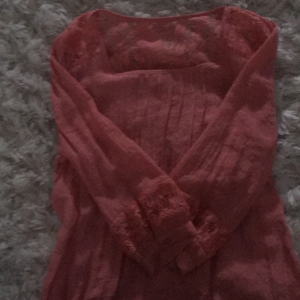 Beautiful coral blouse with lace accents !